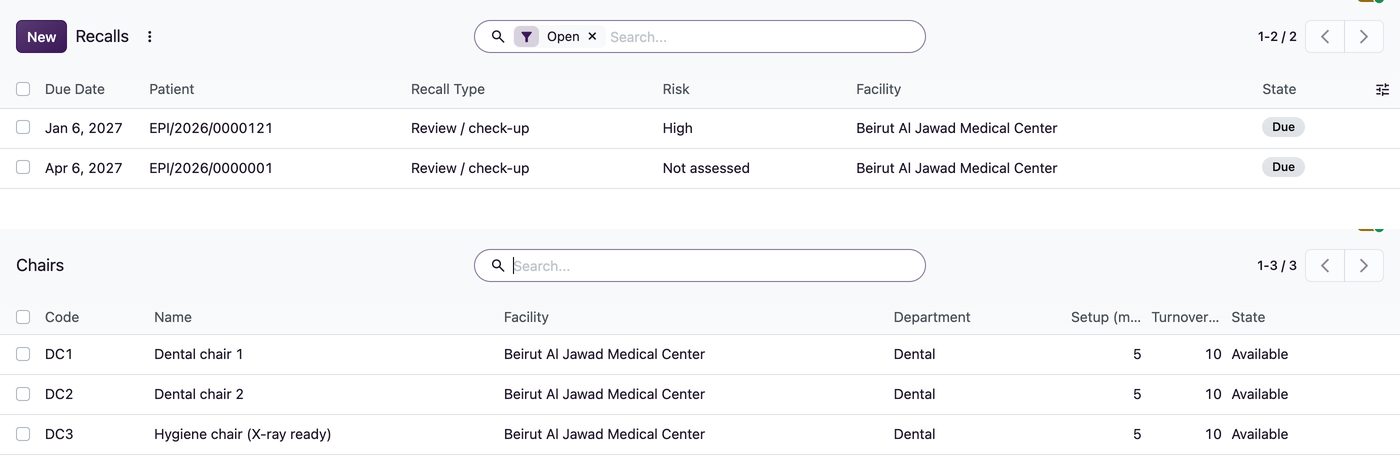 Dental recalls and dental chairs in Ventrecs Dental